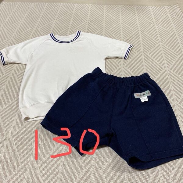 体操服 上下セット 130サイズ 半袖 ハーフパンツ 白 紺色 RedSwallow