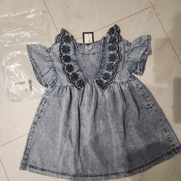 BREEZE カットワークデニムワンピース110 サックス