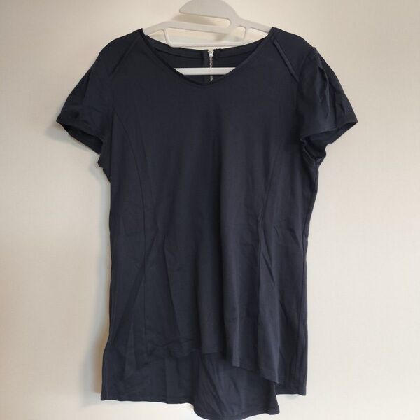 YUMA KOSHINO ユマコシノ 40(Lサイズ) ネイビー 背面ファスナー Tシャツ トップス カットソー 日本製 コットン