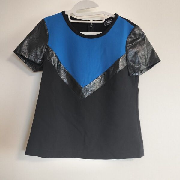 SINEQUANONE シネカノン フリーサイズ 半袖Tシャツ カットソー トップス ブラック×ブルー 切替 異素材