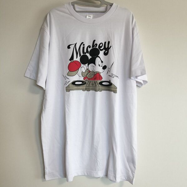 新品タグ付き 大きいサイズ XL ディズニー DJミッキー プリントTシャツ 半袖 カットソー トップス 白ホワイト