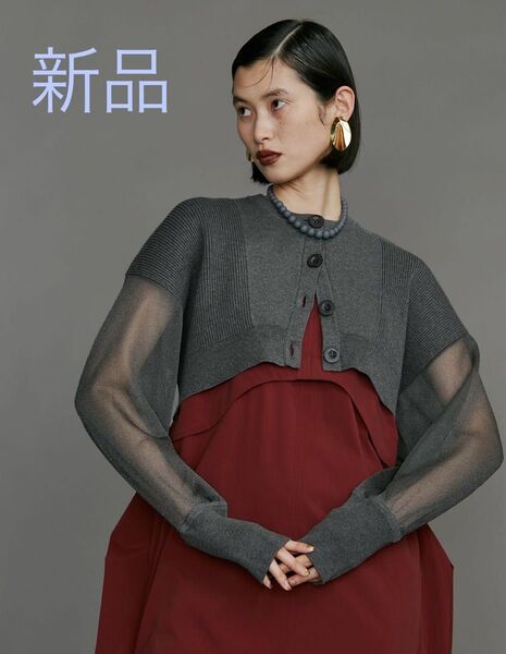 即完売品!UN3D.アンスリード*シースルースリーブカーディガン グレー 38