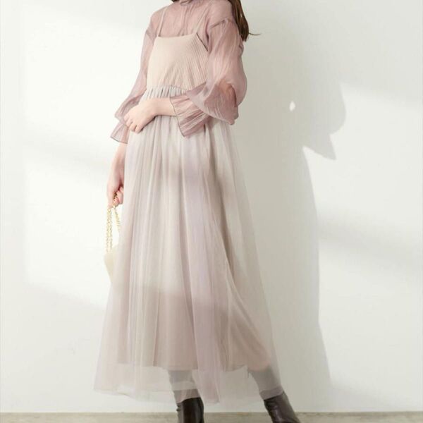 natural couture シャイニーチュールキャミワンピース