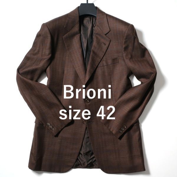 極美品 ブリオーニ Brioni 極上カシミヤジャケット/チェックMOMENTANO/ブラウン×ネイビー 42(5475)bedaj