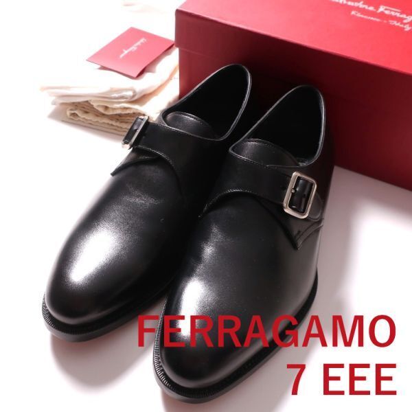 新品 サルヴァトーレフェラガモ Salvatore Ferragamo 革靴/モンクストラップシューズ ブラック 7EEE(5473)cbegj