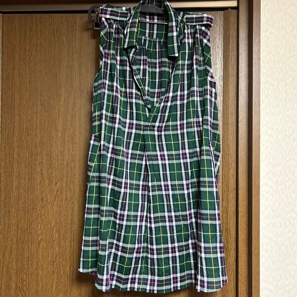 グリーンチェック柄ノースリーブワンピース