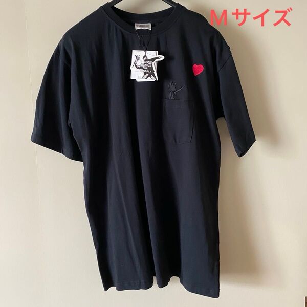 新品タグ付き BANKSY バンクシー ポケット 刺繍 Tシャツ 黒 Mサイズ 半袖 girl with balloon 男女兼用