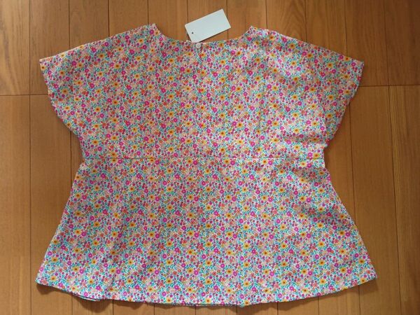 【新品・タグ付き】UNIQLO KIDS GIRLS ユニクロキッズ ガールズ プリントTブラウス(半袖)小花柄 オレンジ 150