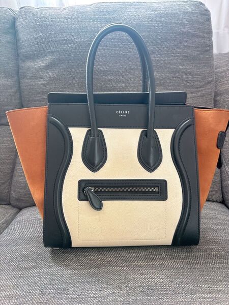 美品 CELINE ラゲージ マイクロ ハンドバッグ マルチカラー バイカラー セリーヌ トートバッグ レザー