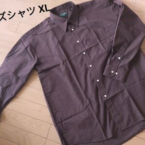未着用】メンズシャツ長袖 ブラウン フォーマル ビジネスシャツ 無地 大きいサイズ 茶色 XL トップス Yシャツ