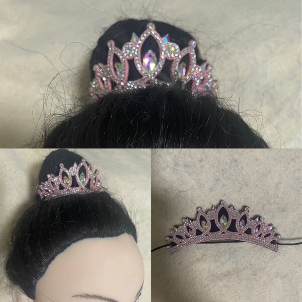 ヘアアクセサリー ラインストーン付きティアラ ピンク バレエ