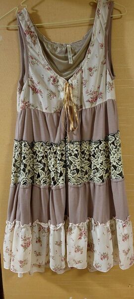ノースリーブワンピース チュニック 花柄 レース