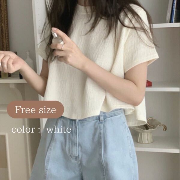 プリーツ ぺプラム フレア Tシャツ 白 半袖 夏 トップス カットソー 涼しい Uネック レディース シンプル カジュアル