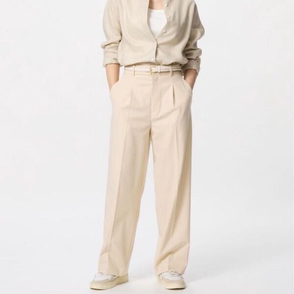 ユニクロ タックワイドパンツ ベージュ XS UNIQLO レディース パンツ ユニクロ 丈標準 パンツ スラックス