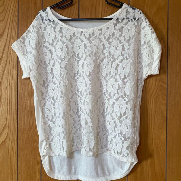 花柄レース Tシャツ 半袖カットソー M