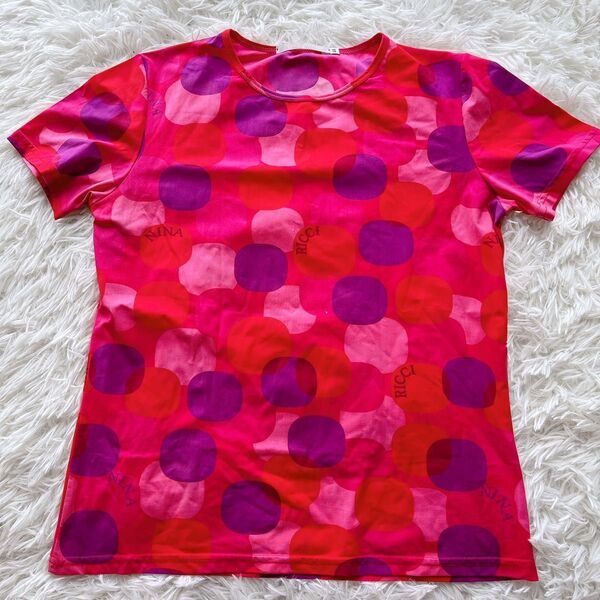 美品 NINA RICCI ニナリッチ 総柄 イタリア製 チビT 半袖Tシャツ トップス レディース 46サイズ ピンク系 Y2K