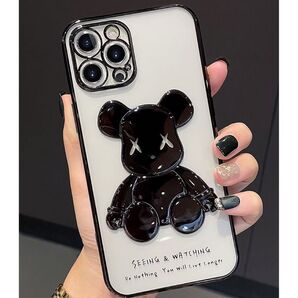 iPhoneケース iPhone12pro スマホケース カウズくま kawsくま 黒 ブラック