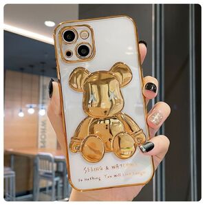 iPhoneケース iPhone13 スマホケース カバー カウズくま kaws お洒落 ゴールド