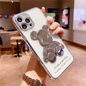 iPhoneケース iPhone13 スマホケース カバー カウズくま kawsくま シルバー