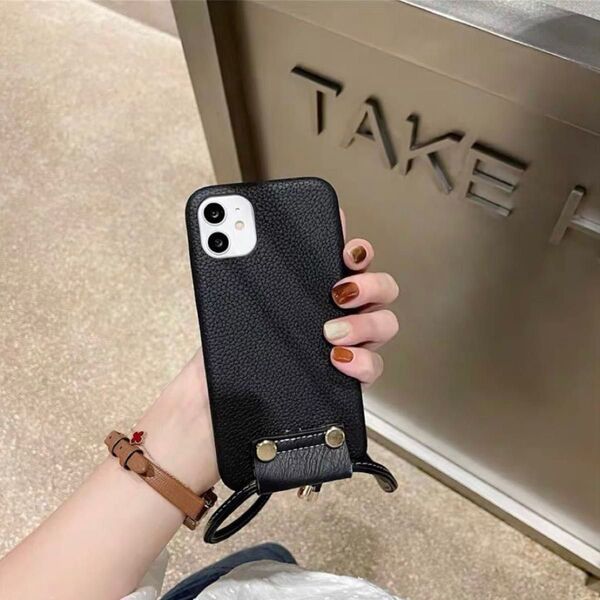 iPhoneケース iPhone12 12pro ショルダーケース スマホカバー 肩がけ 紐付き ブラック 黒