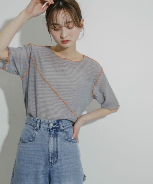 2way シアーメロートップ センスオブプレイス 半袖カットソー 半袖Tシャツ FREE 半袖ブラウス