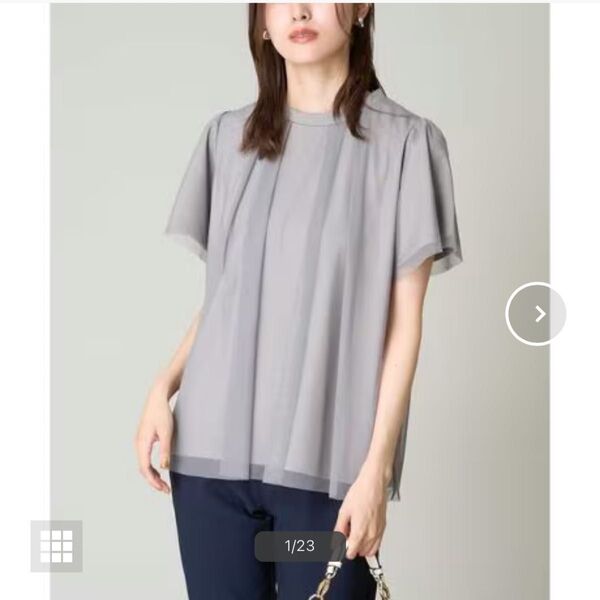美品 a.v.v. チュールレイヤードトップス M 半袖 グレー カットソー