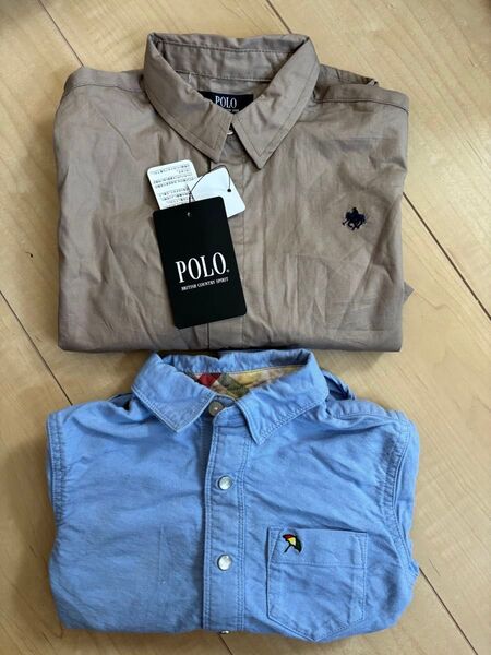 新品 シャツ POLO 長袖 トップス アーノルドパーマー 100 キッズ ベージュ 水色