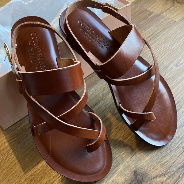 新品 コルソローマ フラットサンダル ブラウン 37