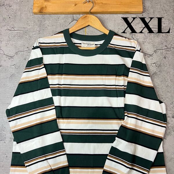 ★新品未使用★ ボーダーカットソー ロンT ロングスリーブ 長袖 マルチボーダー グリーン 緑 アメカジ ストリート 2XL