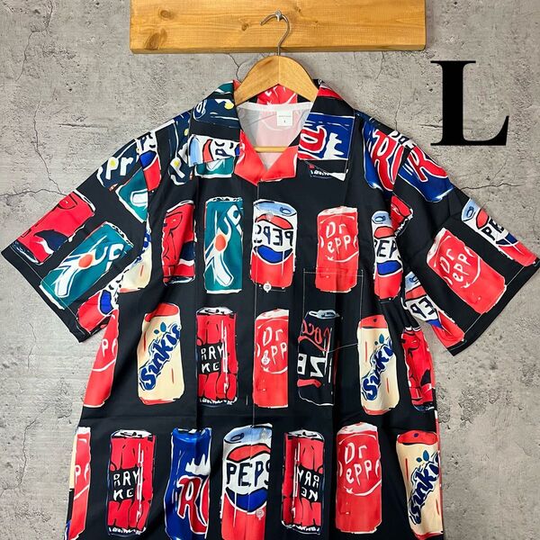 ★新品未使用★ 柄シャツ アロハ 半袖 総柄 オープンカラーシャツ 開襟シャツ ルード コーラ ブラック 黒 L