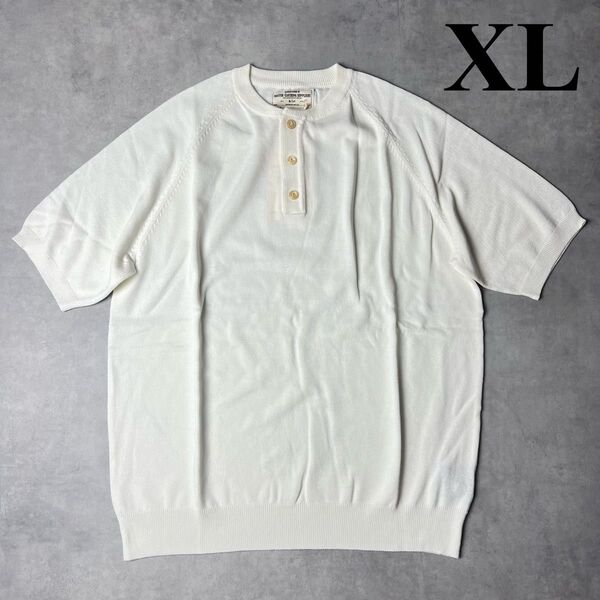 ★新品未使用★ ヘンリーネックTシャツ ニット 半袖 サマーニット ホワイト 白 メンズ レディース ユニセックス アメカジ XL