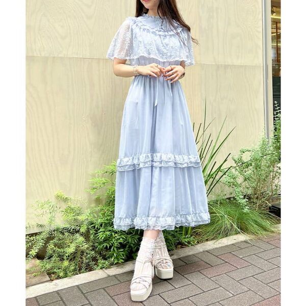 美品 axes ヴィンテージ風サマードレス ロング丈 ブルー