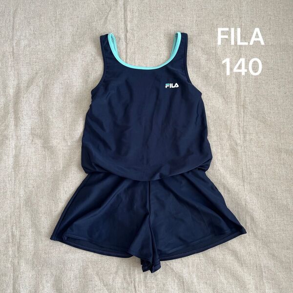 再値下げ! FILA フィラ ブラウジング キュロット ワンピース水着 ネイビー UVカット 140