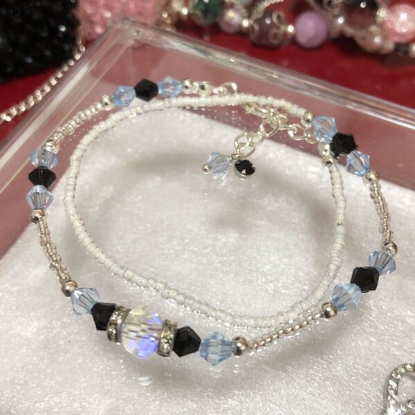 p1139 2連ビーズブレスレット ハンドメイド ブルー