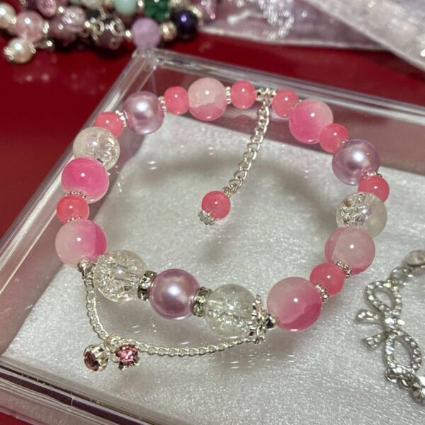 p1135 ビーズブレスレット ハンドメイド ピンク系