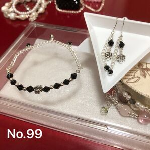 No.99 アクセサリーセット ピアス ブレスレット ハンドメイド フラワーモチーフ