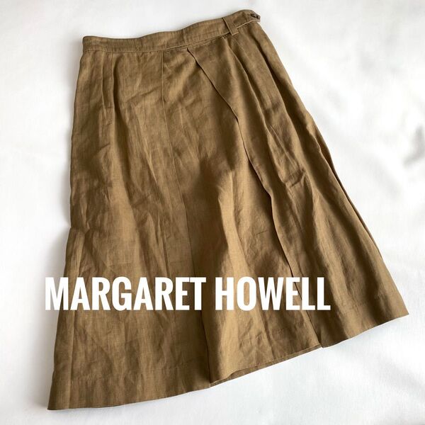 MARGARET HOWELL マーガレットハウエル リネン100% ラップスカート 巻きスカート カーキ スカート