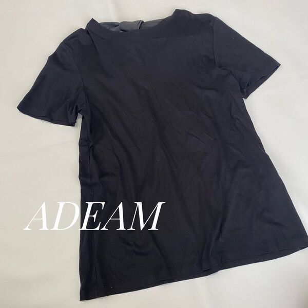 ADEAM アディアム FOXEY カットソー ドッキング バックデザイン ブラック 半袖 トップス 黒