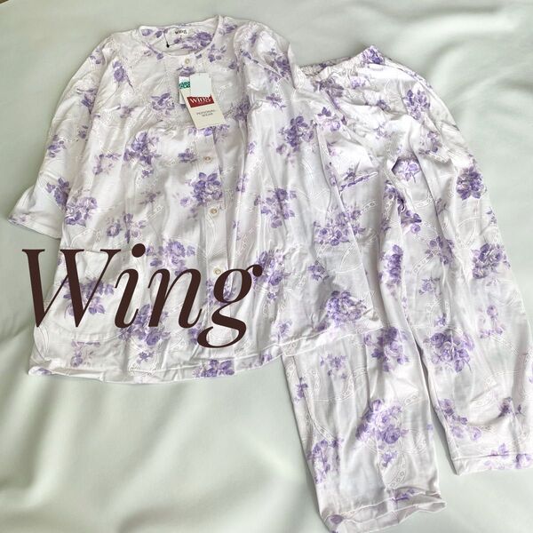 タグ付きWing 寝巻き パジャマ ルームウェア レース 花柄 パープル 美品