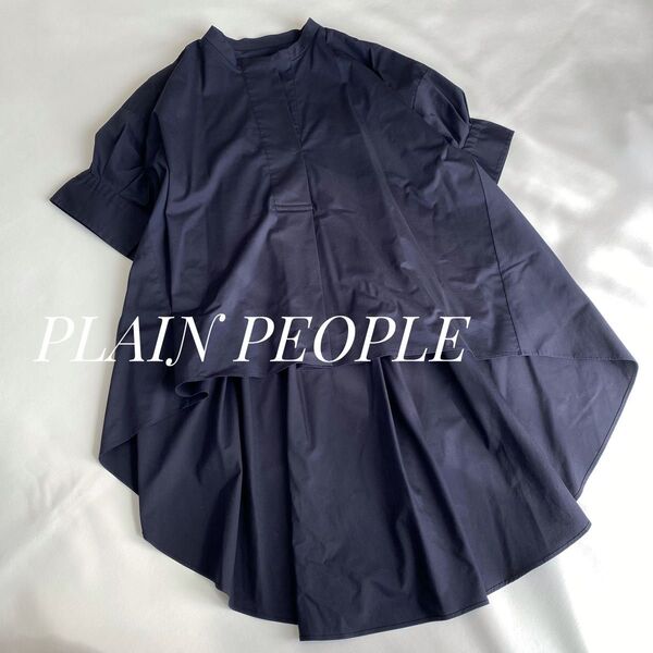 PLAIN PEOPLE プレインピープル コットンタイプライターパフスリーブブラウス ネイビー 半袖ブラウス シャツ