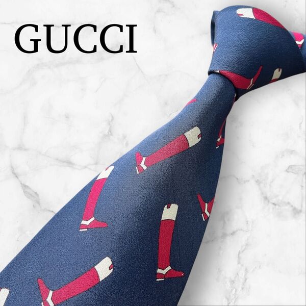 【美品】GUCCI ネクタイ ネイビー ブーツ柄 ヴィンテージ