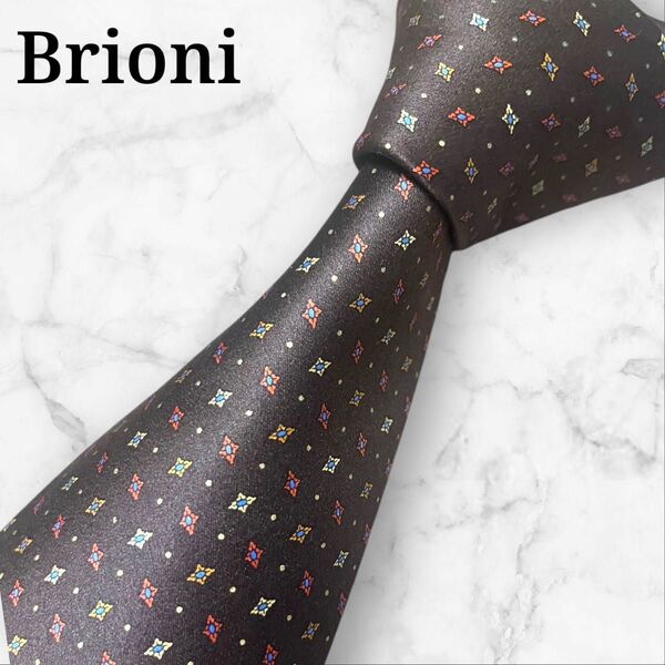 【未使用】Brioni ネクタイ 小紋柄 光沢 高級 肉厚 イタリア製