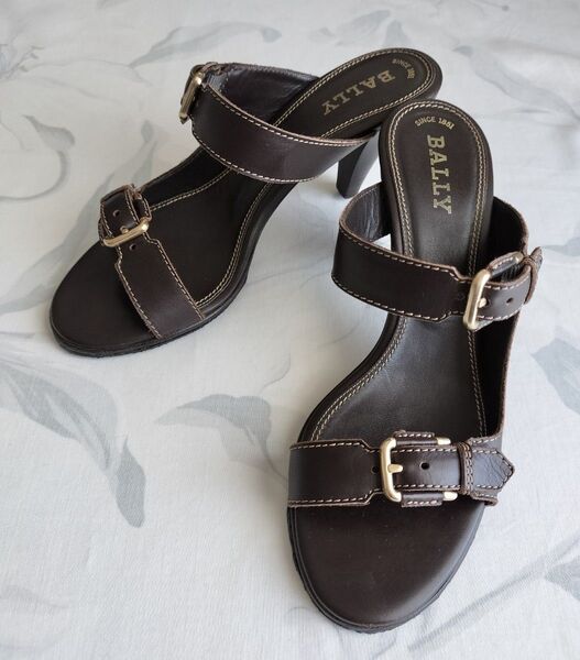 BALLY ミュール 濃茶 サンダル バリー 牛革 ダークブラウン 革靴 ブラウン ヒール レザー 茶