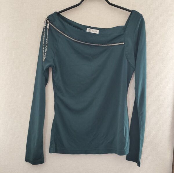 ミッシェルクラン 長袖 シャツ トップス 38 チェーン ダークグリーン 緑 アシンメトリーカットソー トTシャツ