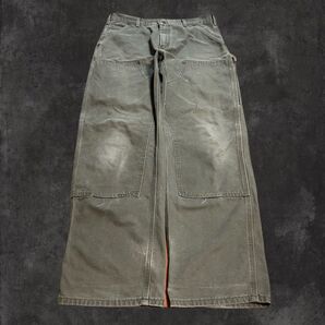 【90s USA製】carhartt double knee mosグリーン W34/L32 名作 鬼フェード&雰囲気 ダブルニー