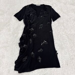 MaxMara マックスマーラ SPORTMAX スポーツマックス ☆ 半袖ワンピース 花柄 Sサイズ 黒色 ブラック おしゃれ