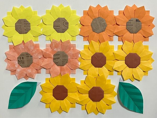 折り紙 ハンドメイド 夏 ひまわり 向日葵 壁面飾り