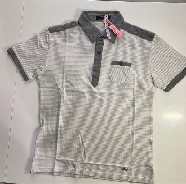 BURBERRY BLAC LABEL ポロシャツ メンズ ホワイト×グレー ストライプ サイズ2