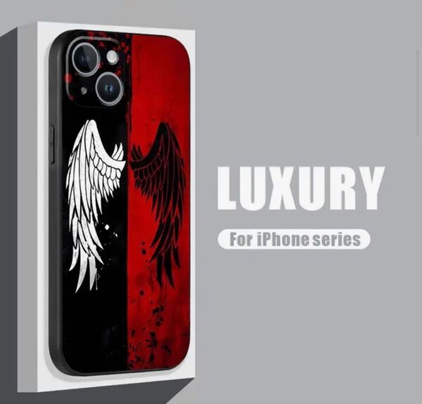 iPhone16Plus アイフォン16プラス 保護 ケース カバー 強化ガラス 防指紋 黒 赤 天使と悪魔 いつでもピカピカです