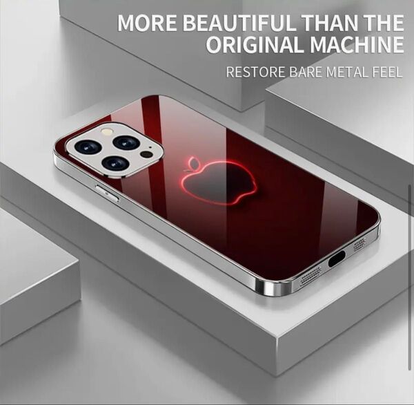 iPhone16 保護 ケース カバー 強化ガラス 防指紋 加工 赤いボディに発光したリンゴ やはり アイフォンにはリンゴが似合う